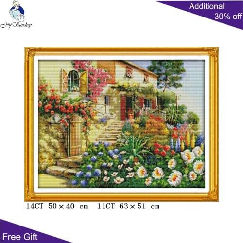 Joy Sunday Villa Needlepoints F538(2) 14CT 11CT Counted Stamped Home Decor Garden Villa Needlework Cross Stitch Kits