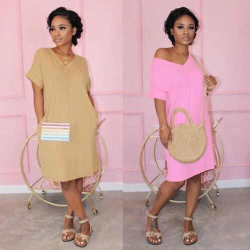 2021 Summer New Style Womens Casual Loose Deep V Short-Sleeved Dress Nightclub Clothes