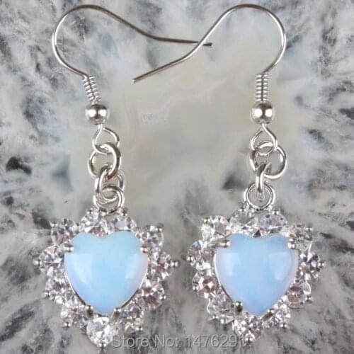 Opalite Opal Glass Heart Bead Hook Dangle Earring 1 Pair