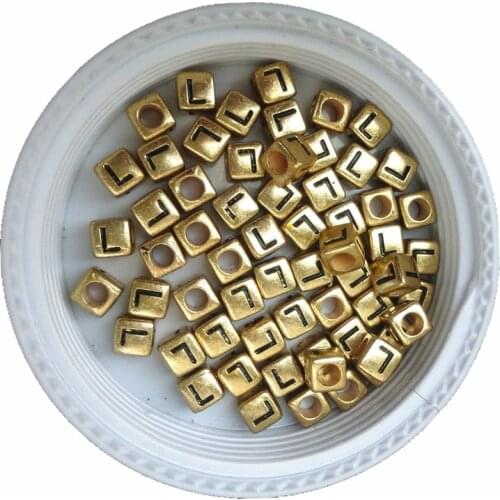 Wholesale 2600PCS 6*6MM Cube Gold Single Letter L Printing Big Hole Spacer Beads Square Alphabet Plastic Bracelet Beads