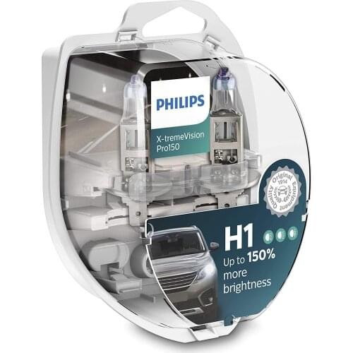 H1 X-tremeVision Pro 150% halogen bulbs more light 450 hours use brighter light-Philips 12258XVPS2