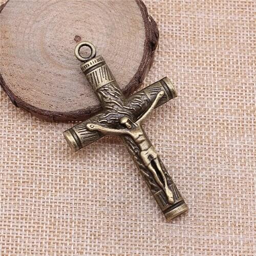 Free shipping 3pcs 67x40mm antique bronze Jesus cross charms diy retro jewelry fit Earring keychain hair card pendant