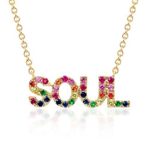 Customize rainbow cz mix color cubic zirconia soul letter 925 sterling silver letter necklace