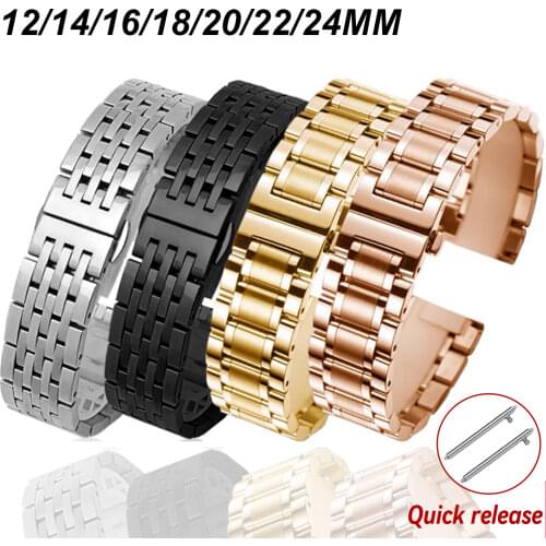Stainless Steel Strap 16 18 20 22 24mm Seamless Butterfly Buckle Men Replacement Bracelet For Seiko Huawei gt2 Smart Watch Band