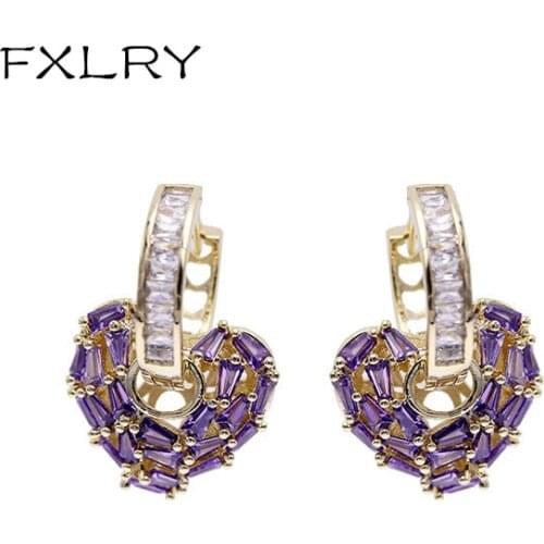 FXLRY valentines Day gift for lover girlfriend pastel colorful cz heart charm dangle drop earring fashion