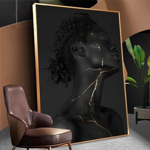 Modern Black Golden Makeup African Woman Model Posters And Prints Canvas Painting On Scandinavian Cuadros Wall Art Pictures