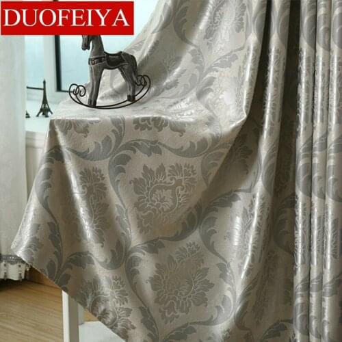 Modern Curtains for Living Room Silver Gray Large Jacquard Classic European Pattern Curtain for Bedroom Suede Window Curtain