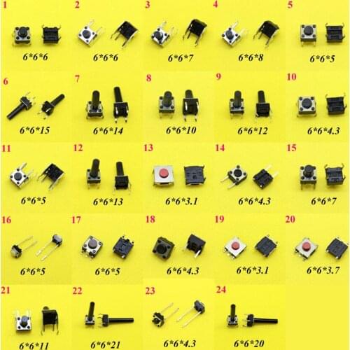 Cltgxdd AJ1-12 6*6 Tact Switch Tactile Push Button Switch Kit Height: 4.3MM~15MM DIP4 Tact switch 6x6