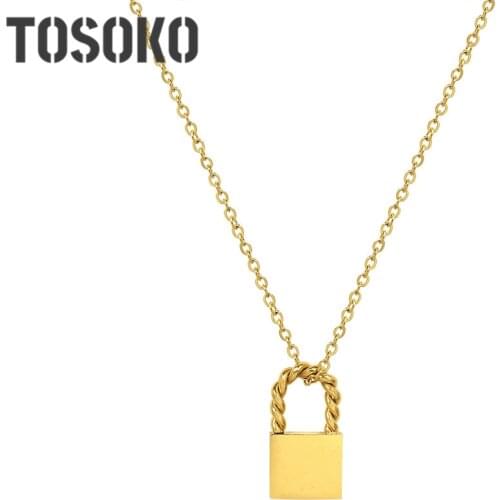TOSOKO Stainless Steel Jewelry Twist Lock Pendant Necklace Womens Fashion Clavicle Chain BSP1100