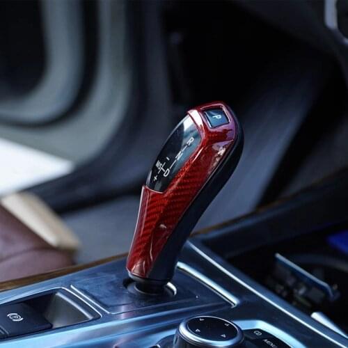 For -BMW X5 X6 E70 E71 2008-2013 Carbon Fiber Red Gear Lever Shift Knob Cover Trim