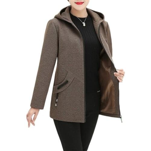Middle-aged women Windbreaker Autumn 2019 New Long Casual Trench coats Gray Womens Hooded Plus size Cardigan Overcome 4XL F22