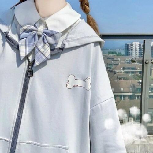 Japanese kawaii zipper hoodie female winter cute puppy cartoon print loose long-sleeved Outerwear Harajuku preppy style cardigan