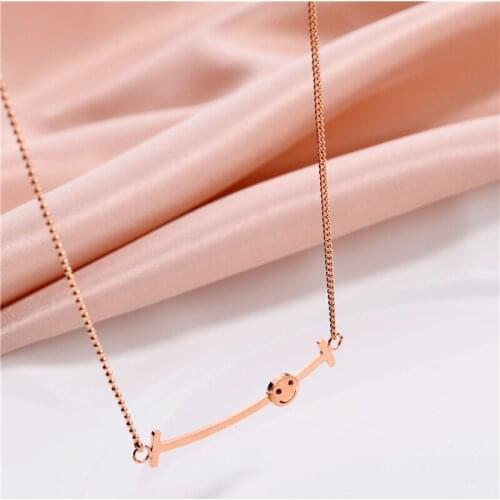Korean Style Simple Smile Face Beads Chain Rose Gold Stainless Steel Necklaces For Women Elegant Female Clavicle Chain Jewelry