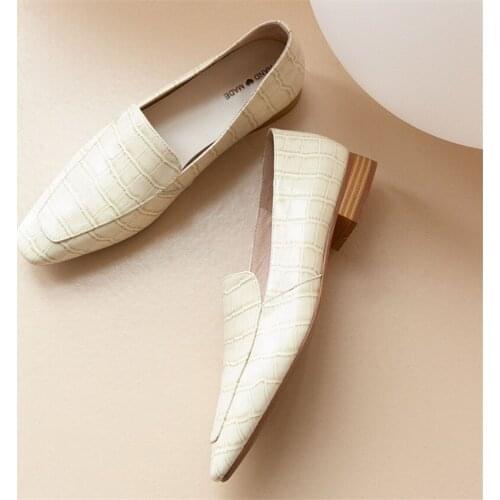 Women Single Shoes Crocodile Genuine Leather Cowhide Square Toe New Style Spring Hot Selling Ladies Loafers