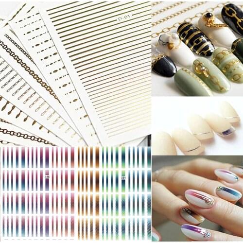 1pc Curve Stripe Lines Design self-Adhesive 3D Nail Sticker Multi-color Metal Strip Tape DIY Foil Manicure Decoration Nail Decal