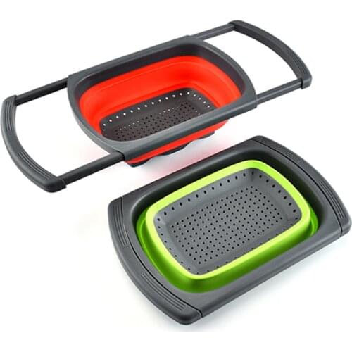 1x Silicone Collapsible Over The Sink Retractable Colander With Handle Kitchen Folding Strainer Bowls Drain Water Filter Basket