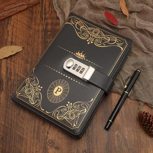 1PC Vintage Style PU Cover Diary Notebook Journal Notepad With Code Lock Vintage Secret Book European Luxury Lock Notebook