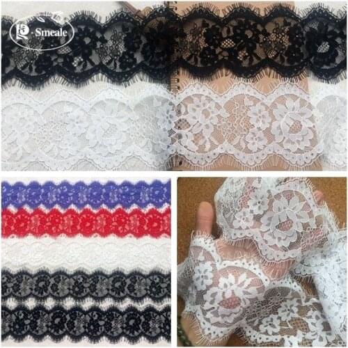 12M / High Quality Eyelash Lace Trim Womens Fashion Apparel Decoration Elegance Eyelash Lace Fabric White and Black RS494