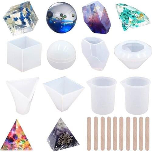 18Pcs DIY Silicone Resin Casting Mold For Resin Epoxy Soap Candle Making Resin Kit Including Sphere Cube Pyramid Square Diamond