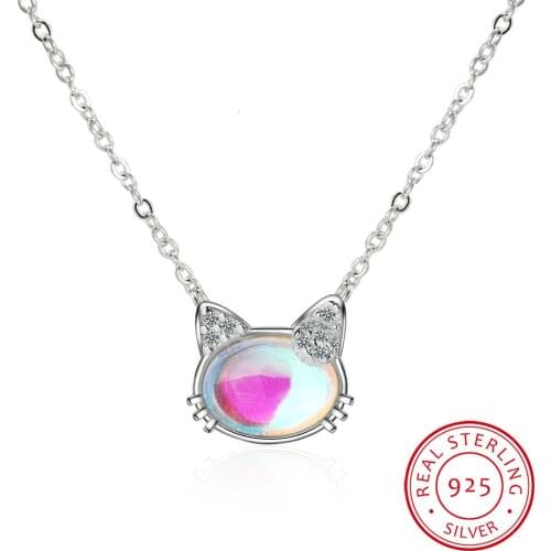 2019 New Cat Moonstone Necklaces & Pendants For Women Fashion 925 Sterling Silver Jewelry Clavicular Chain