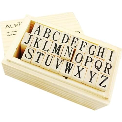 26Pcs/set New English Wooden Stamp Alphabet Digital Letters Seal Set Standardized Stamps