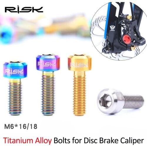 RISK 4pcs M6*16/18mm Titanium Ti Alloy Bicycle Disc Brake Caliper Bolts Clamp MTB Mountain Bike Brake Screws M6x16mm M6x18mm
