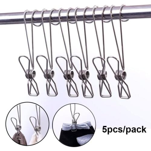 5pcs Stainless Steel Hook Clip Multi-purpose Coat Nail Rack Kitchen Bathroom Towel Socks Sorting and Drying Hook Clip