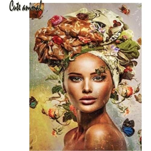 DIY Diamond Embroidery African Girl Mosaic Kit Cross Stitch 5D Diamond Painting Woman Flower Art Full Rhinestones Wall Stickers