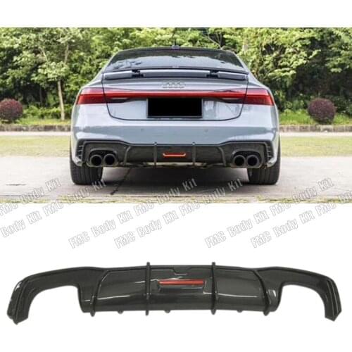 For Audi A7 Sline S7 Bumper 2012-2015 Carbon Fiber Rear Spoiler Diffuser Bumper Guard Protector Skid Plate Cover With Led Light