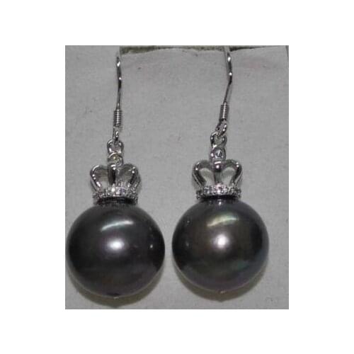 Free shipping luxury Noble jewelry 14mm black round Kasumi Pearl earring