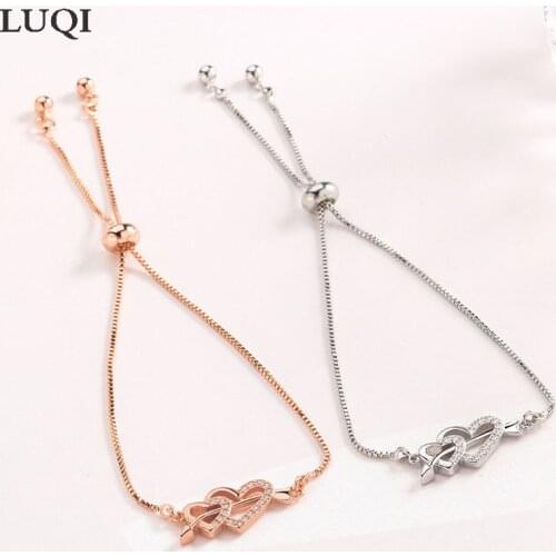 Womens Fashion S925 Silver Plated Platinum One Arrow Heart Pulling Adjustable Bracelet Gift HB70