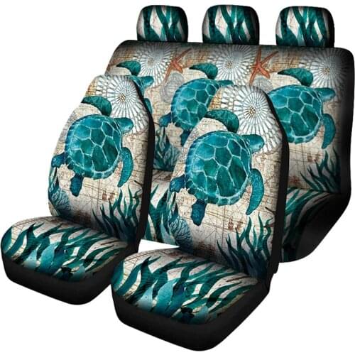Vintage Sea Turtle Print Car Seat Cover Underwater World Animal Front and Rear Seat Protector Great for SUV Sedan Truck For VW