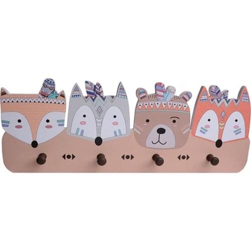 Wooden cute cartoon hook childrens room little fox swan behind the door creative key hook kitchen bathroom wall sticky hook