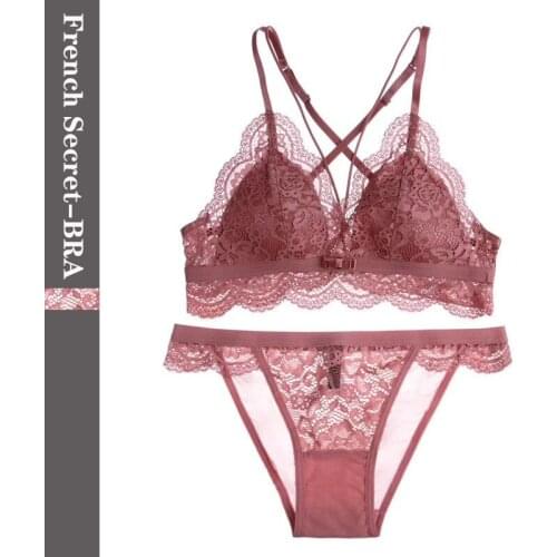 European and American Sexy Wireless Thin Cotton Triangle Cup Bra Set Lace Beautiful Back Womens Underwear bras for women