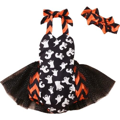 FOCUSNORM 0-24M Newborn Baby Girl Boys Romper Dress Sleeveless Backless Strap Tutu Jumpsuit Outfits Halloween Clothes