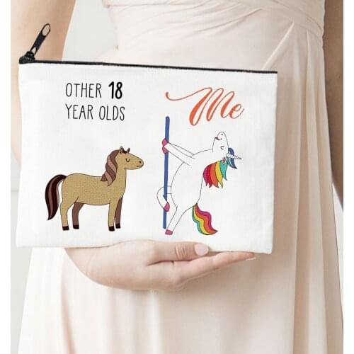 18 Year Olds Makeup Bag Horse Printed Canvas Storage Bag Mama Funny Horse Cosmetic Bags for Bride Gift Animal Prints