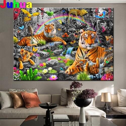 Rainbow Tiger Leopard Parrot Diamond Painting Full 5D Cross Stitch Diamond Embroidery Nature Animal Picture Of Rhinestones Gift