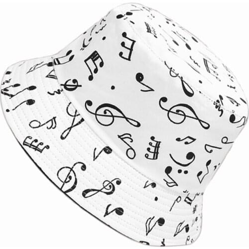 Lively Music Note Design Bucket Caps Unisex Sun Protection Caps Portable Lightweight Pure Cotton Protect Sensitive Scalp