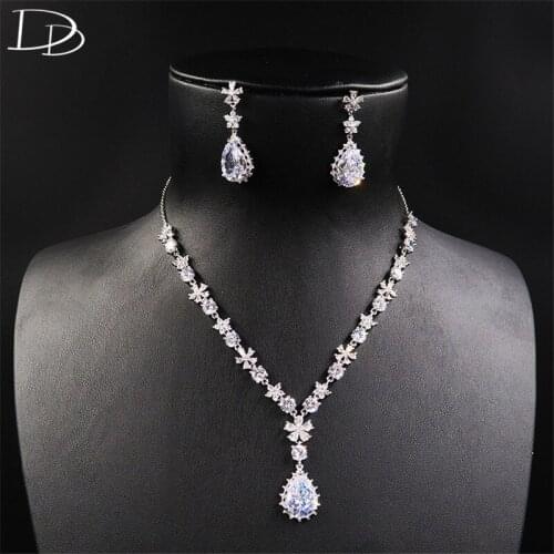 DODO Fine Jewelry Water Drop AAA CZ Earrings Necklace Jewelry Sets Party Engagement Female White Gold Color Accessories D15267