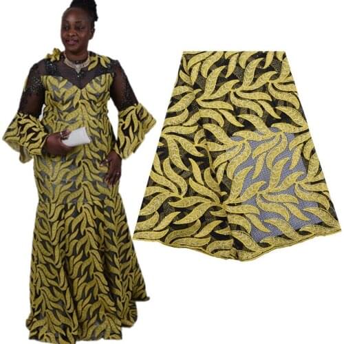 SJD LACE Latest African Mesh Lace Fabric With Stones Embroiderey Nigerian French Net Lace Fabric For Wedding Party Dress A1821