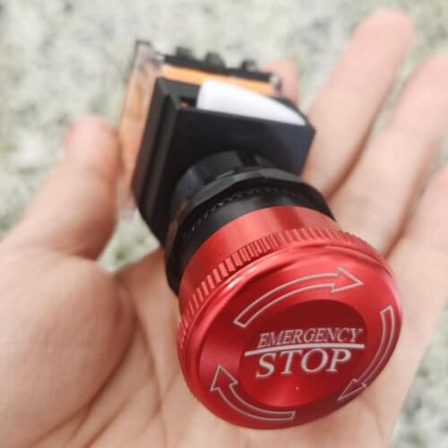22MM metal emergency stop switch button 1NO1NC mushroom head red with arrow antiskid LA38