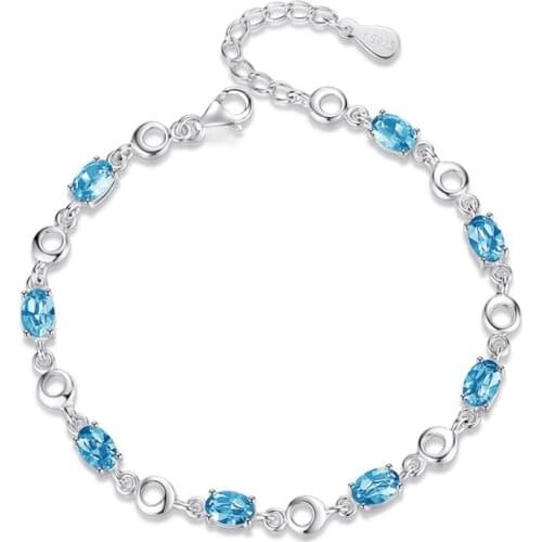 Mosaic Blue Topaz Plating S925 Sterling Silver Bracelet Female Crystal Simplicity Students Cool Girlfriends Birthday Gift