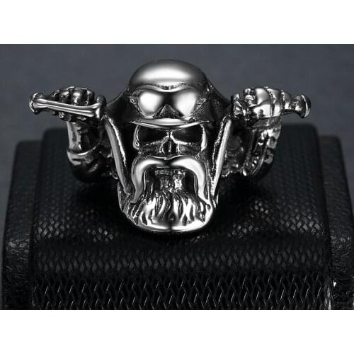 Mens fashion rock roll Stainless Steel Punk Bearded Skull Motorcycle Biker Rings undefined jewelry BR1147