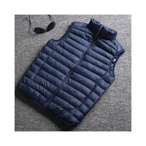 Navy Blue Winter Down Vest for Men Autumn Lightweight Sleeveless Jacket Fashion Stand-up Collar Large Size Loose Mens Waistcoat