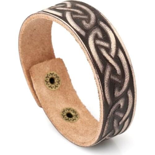 Branding Pattern Vintage Leather Bangle Fashion Punk Genuine Leather Men Bracelets 23cm Adjustable Handmade Cuff Wrap Bangles