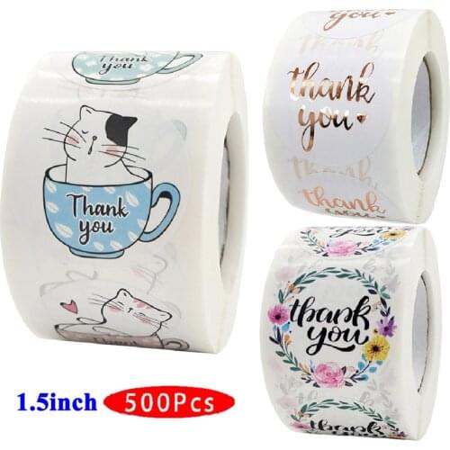 1.5inch 500Pcs Cute Retro Stationery Thank You Assorted Stickers Flower Luminous Cat Kawaii Aesthetic Scrapbook Seal Label Gift