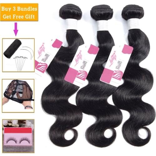 Lanqi body wave bundle deals cheap 100% human hair 1/3 bundles non-remy hair extensions Peruvian Brazilian hair weave bundles