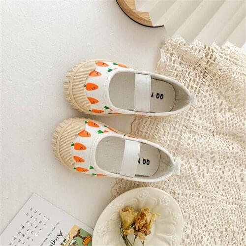 2021 Girls Autumn Canvas Shoes Shallow Mouth Elastic Belt Single Shoes Casual Printing Color Shoes