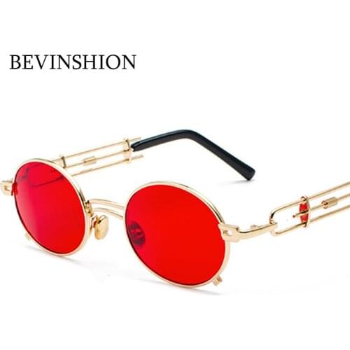 New Arrival 2018 Oval Steampunk Sunglasses Women Men Korean Vintage Round Sunglasses Cool Couple Punk Glasses Red Blue Pink Lens