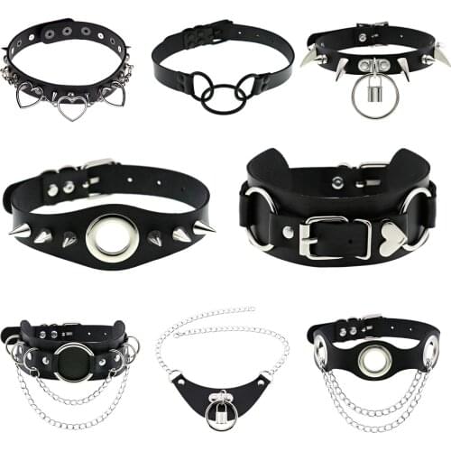 Newest Initial Necklace PU Leather Black Goth Punk Rock Choker Necklaces For Women Men Hip Hop Bondage Cosplay Festival Jewelry